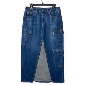 American Eagle Cargo Maxi Skirt Women’s 6 Blue Denim 100% Cotton Low Rise